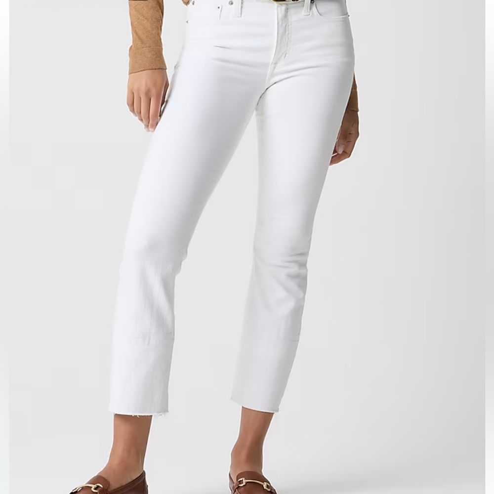 JCREW Factory White Jeans Flare Crop Mid Rise Stretch Raw Hem